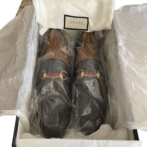 New in Box Men's Genuine Gucci Horsebit Agnello Plonge Shoes Black Size 8.5